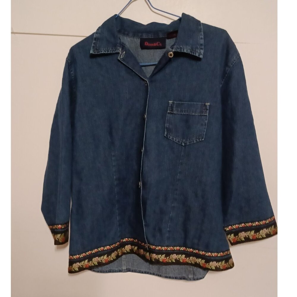 Denim & Co. Denim Jacket Womens S Floral Embroidered Blue Button Front - Picture 1 of 6